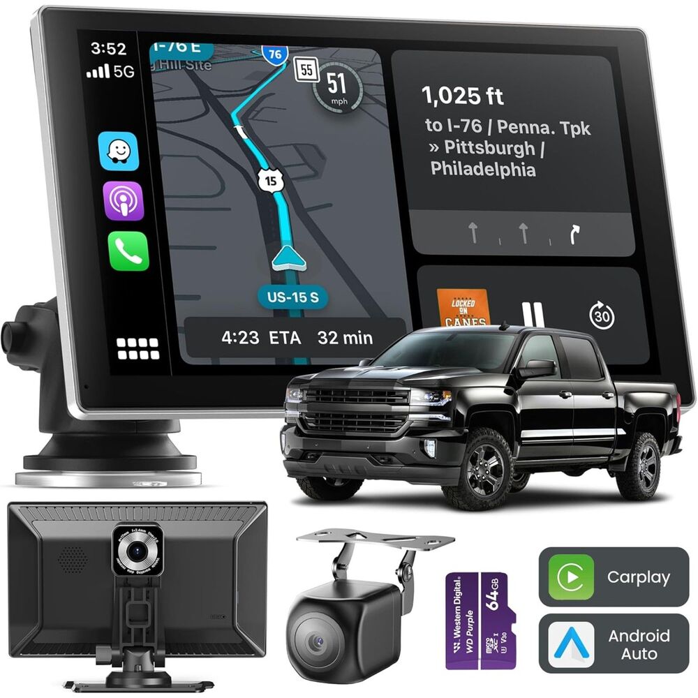 Carplay Screen for Car, 9 Portable Wireless Android Auto, 4K Dash Cam